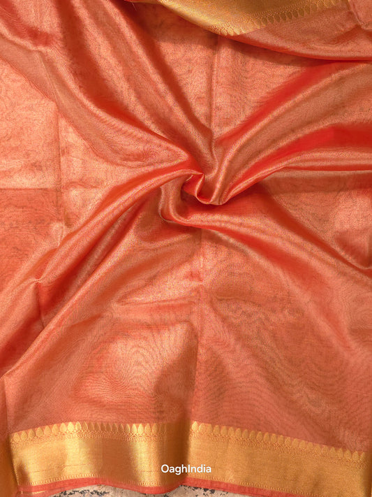 Kora Tissue Banarasi Blouse Piece Light Orange