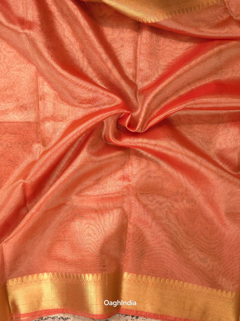 Kora Tissue Banarasi Blouse Piece Light Orange