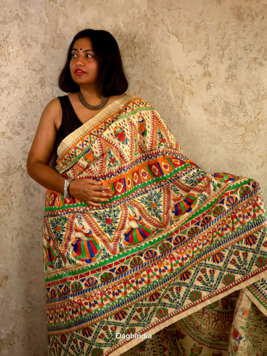 Sita : Pure Silk Hand Painted Madhubani Art Saree (Silk Mark)