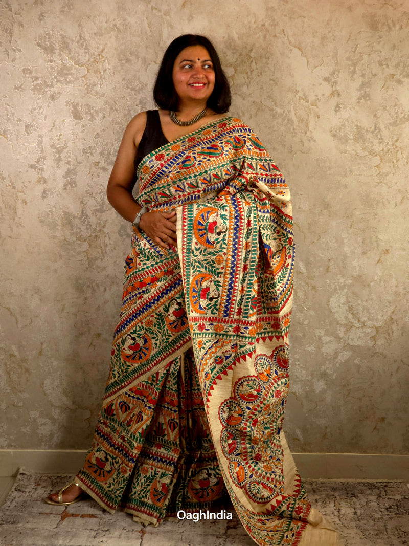 Sita : Pure Silk Hand Painted Madhubani Art Saree (Silk Mark)