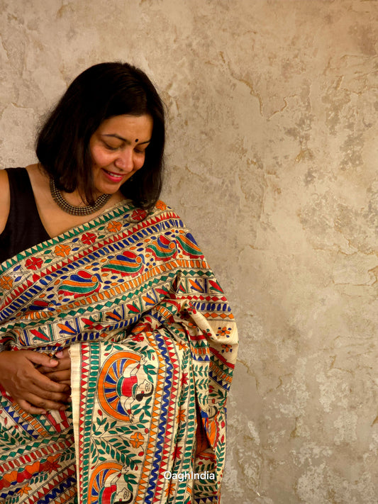 Siya : Pure Silk Hand Painted Madhubani Art Saree (Silk Mark)