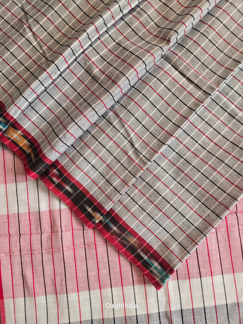Dark Grey Checks : Pure Cotton Handloom Saree