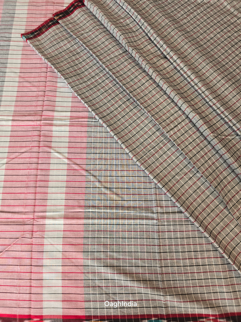 Dark Grey Checks : Pure Cotton Handloom Saree