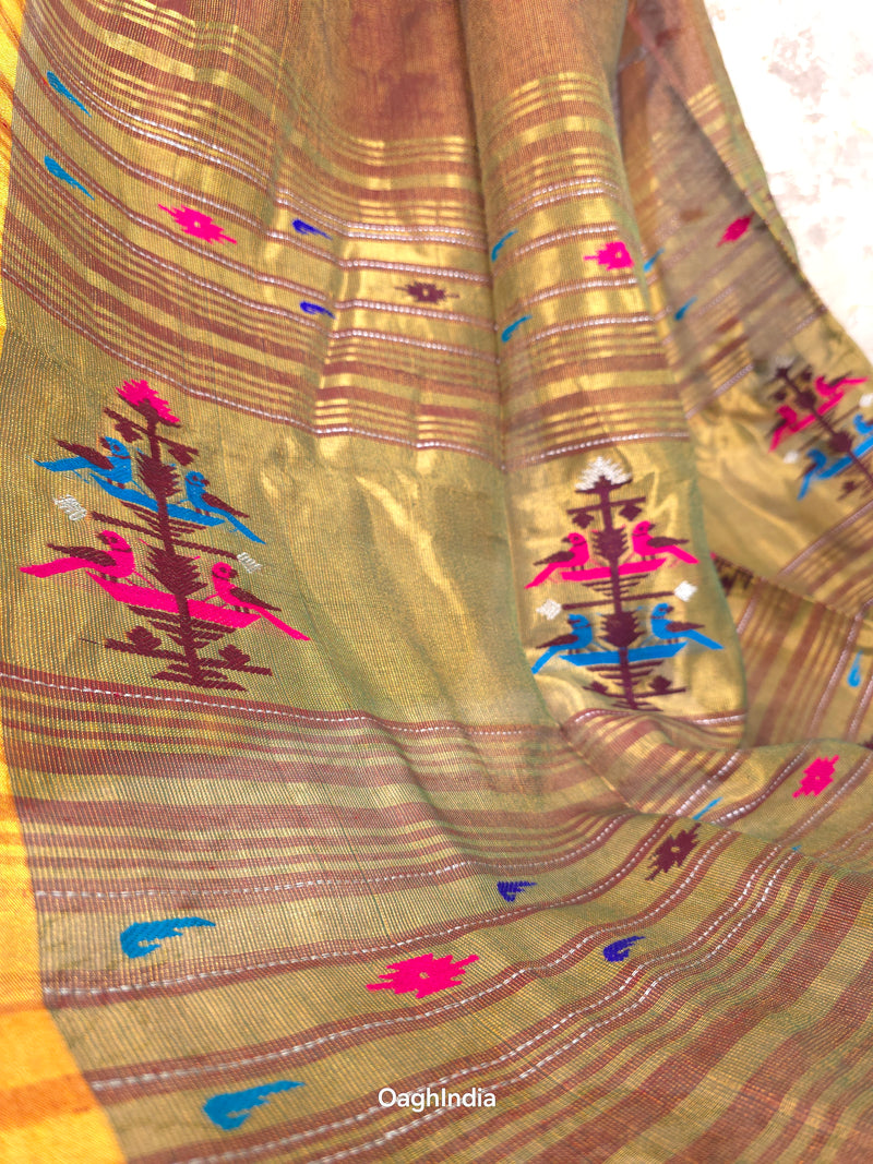 Kasturi Coffee |  Handloom Cotton Saree with Muniya Zari & Tissue Pallu