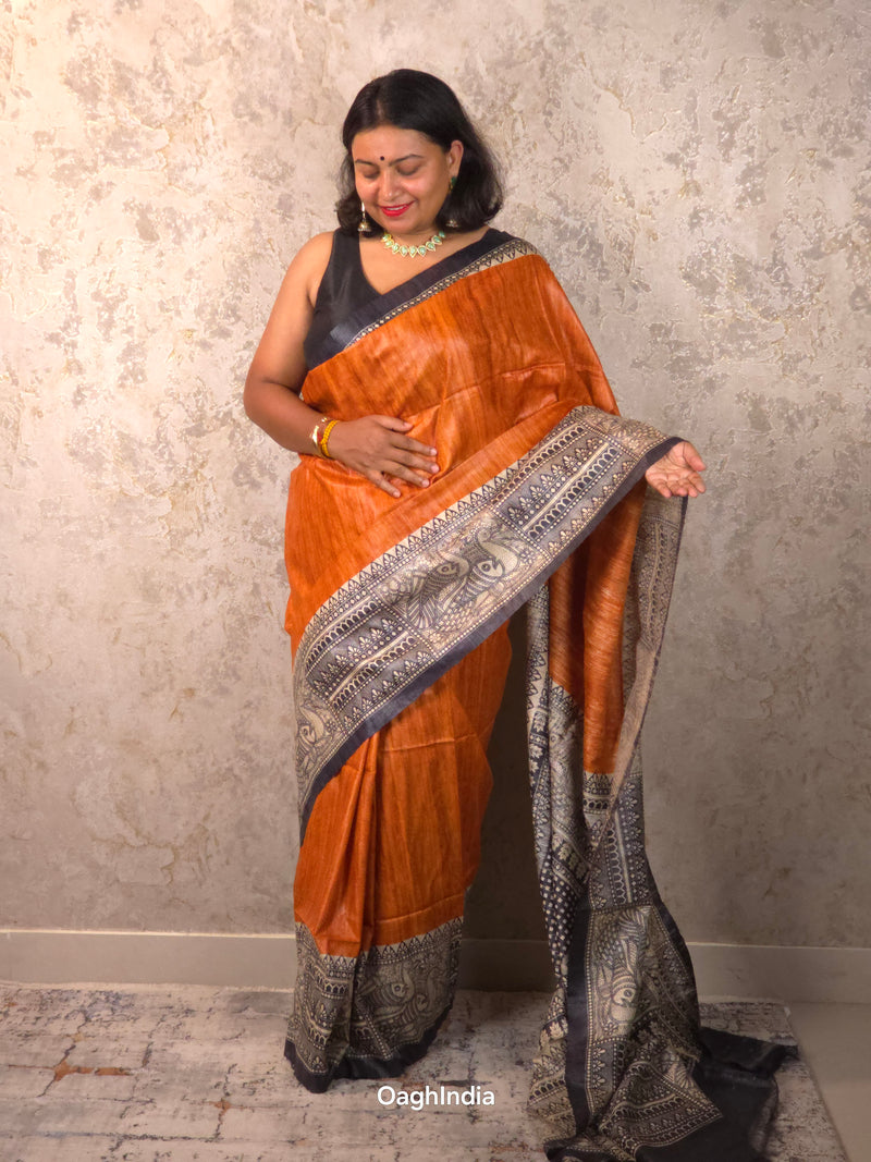 Anusuya : Pure Silk Madhubani Art Saree (Silk Mark)