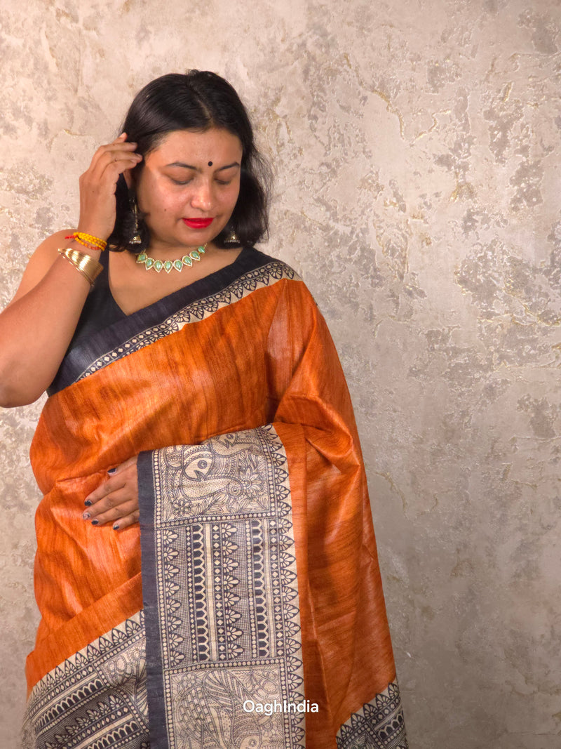 Anusuya : Pure Silk Madhubani Art Saree (Silk Mark)