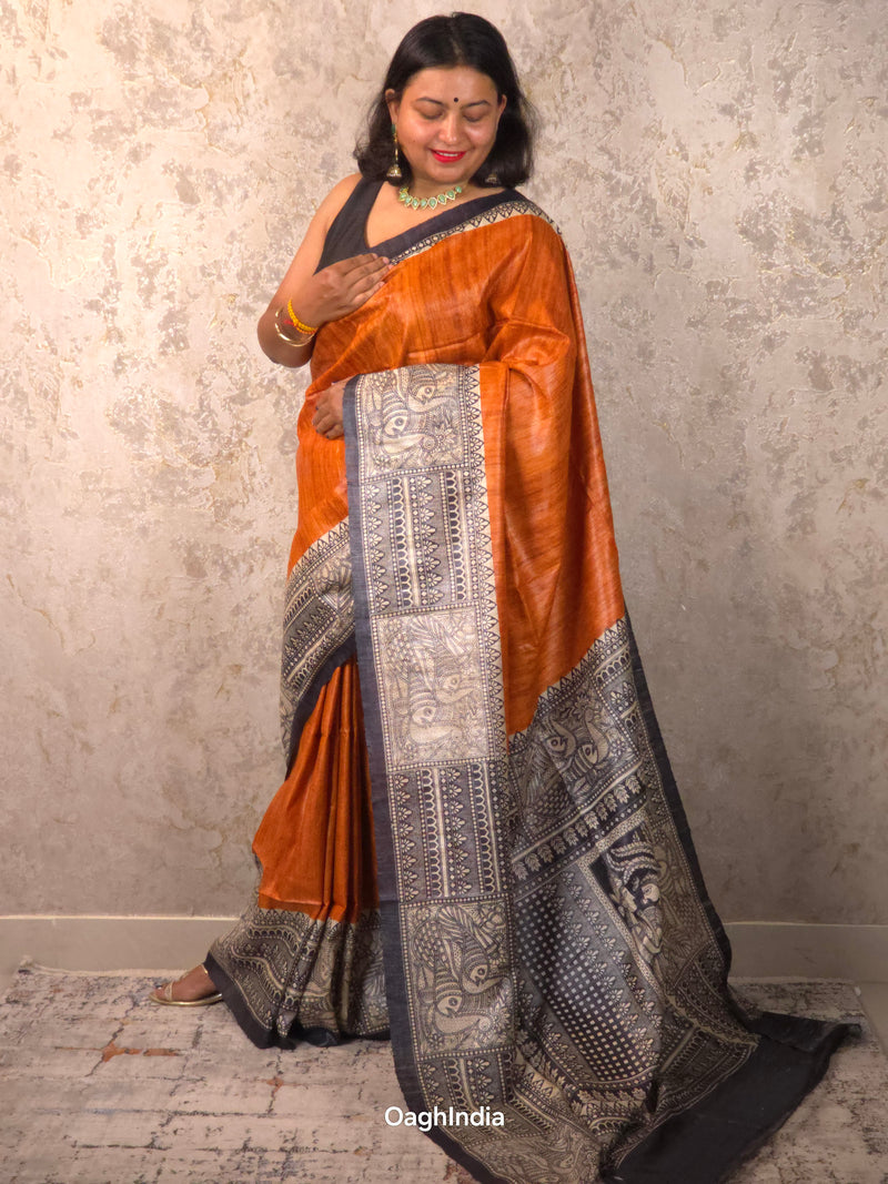 Anusuya : Pure Silk Madhubani Art Saree (Silk Mark)