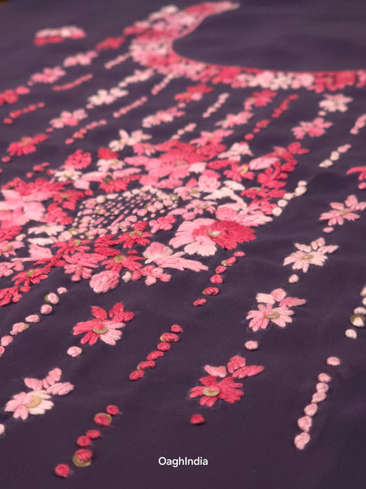 Night Sky – Hand Embroidered Chiffon Kurti Fabric (Floral, 2.5 m) | Unstitched Kurti Fabric
