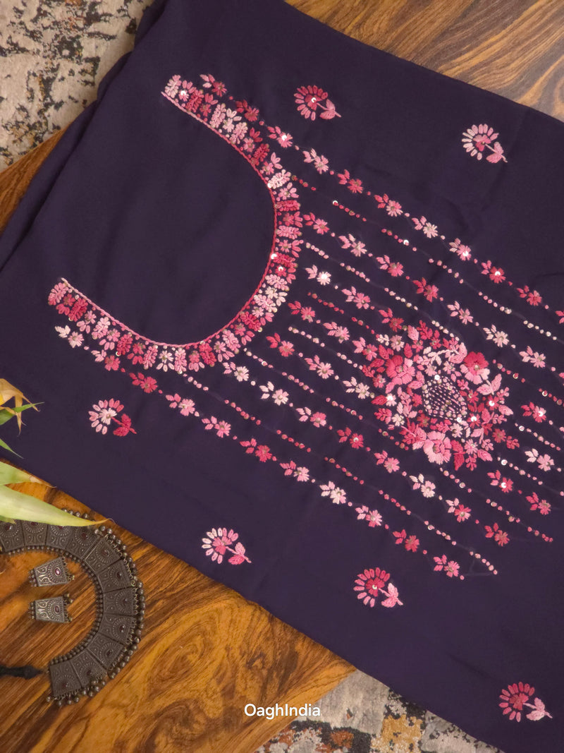 Night Sky – Hand Embroidered Chiffon Kurti Fabric (Floral, 2.5 m) | Unstitched Kurti Fabric