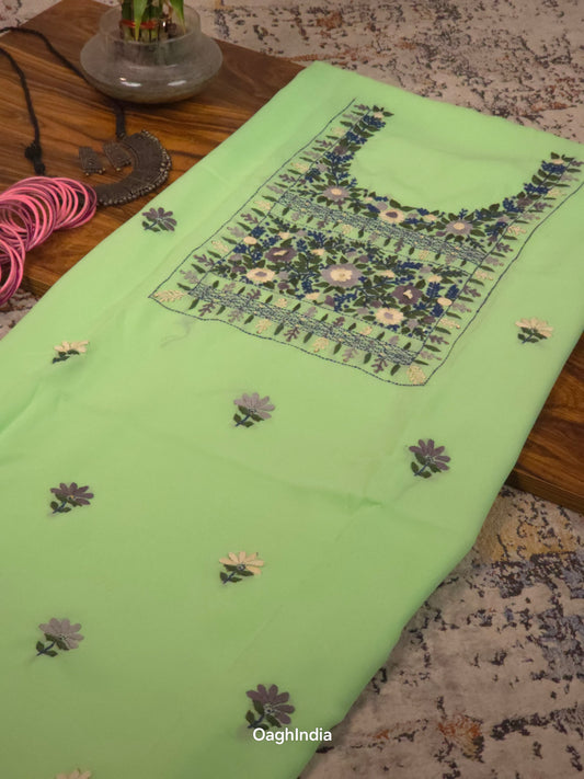 Moringa  – Hand Embroidered Chiffon Kurti Fabric (Floral, 2.5 m) | Unstitched Kurti Fabric