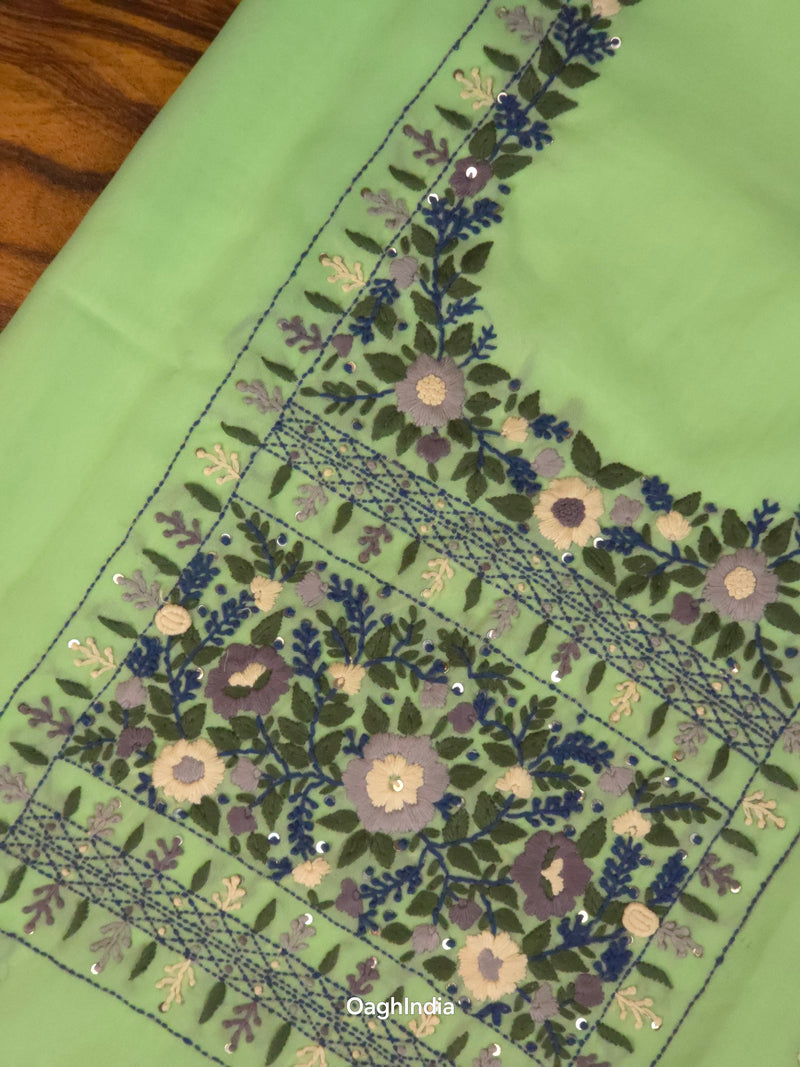 Moringa  – Hand Embroidered Chiffon Kurti Fabric (Floral, 2.5 m) | Unstitched Kurti Fabric