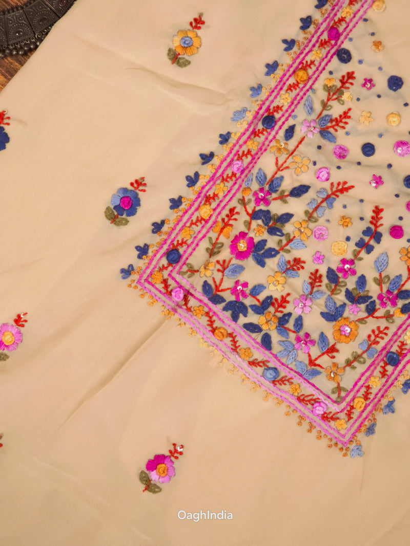 Butter Scotch  – Hand Embroidered Chiffon Kurti Fabric (Floral, 2.5 m) | Unstitched Kurti Fabric