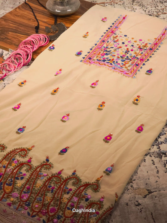 Butter Scotch  – Hand Embroidered Chiffon Kurti Fabric (Floral, 2.5 m) | Unstitched Kurti Fabric