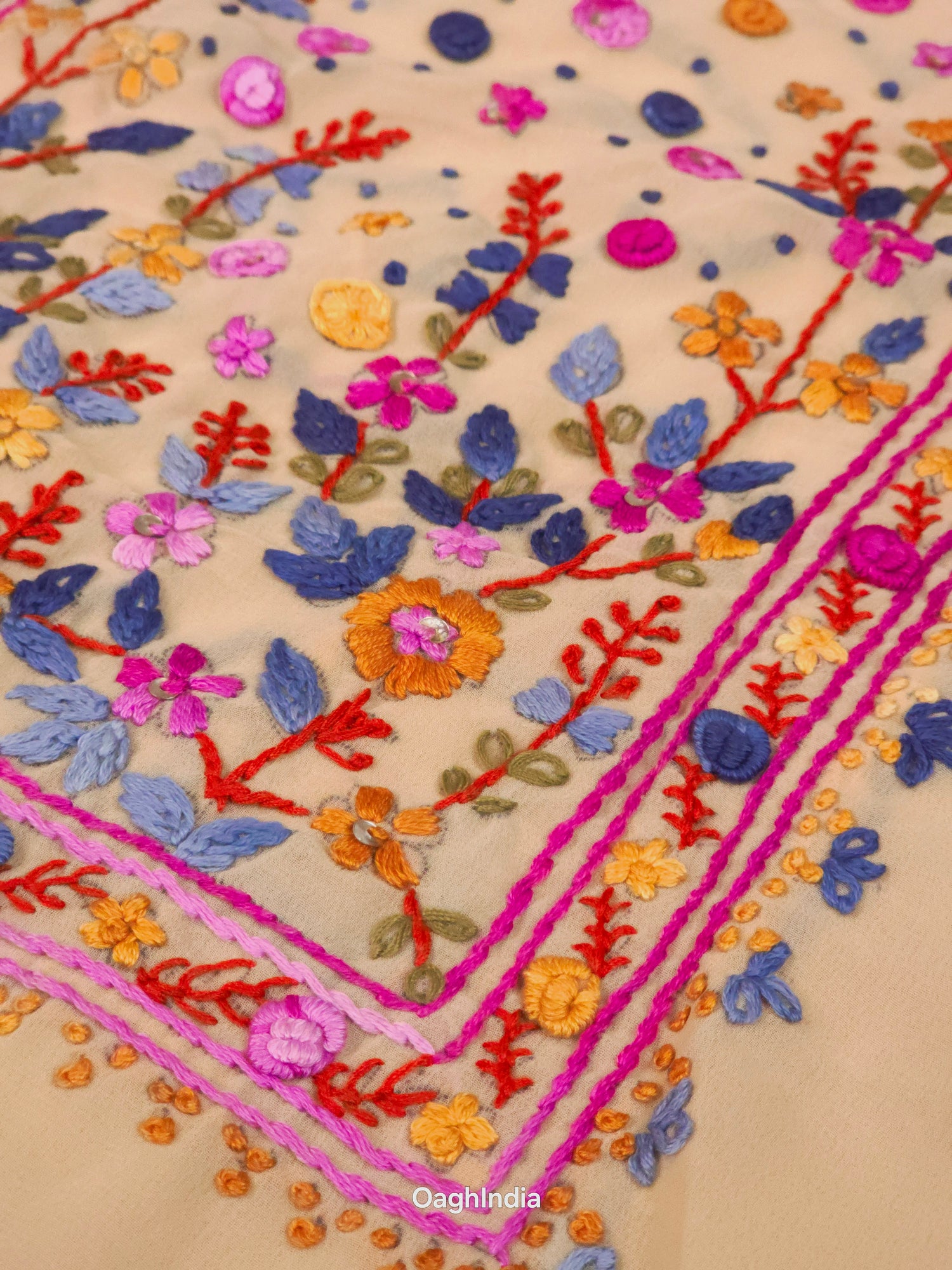 Butter Scotch  – Hand Embroidered Chiffon Kurti Fabric (Floral, 2.5 m) | Unstitched Kurti Fabric