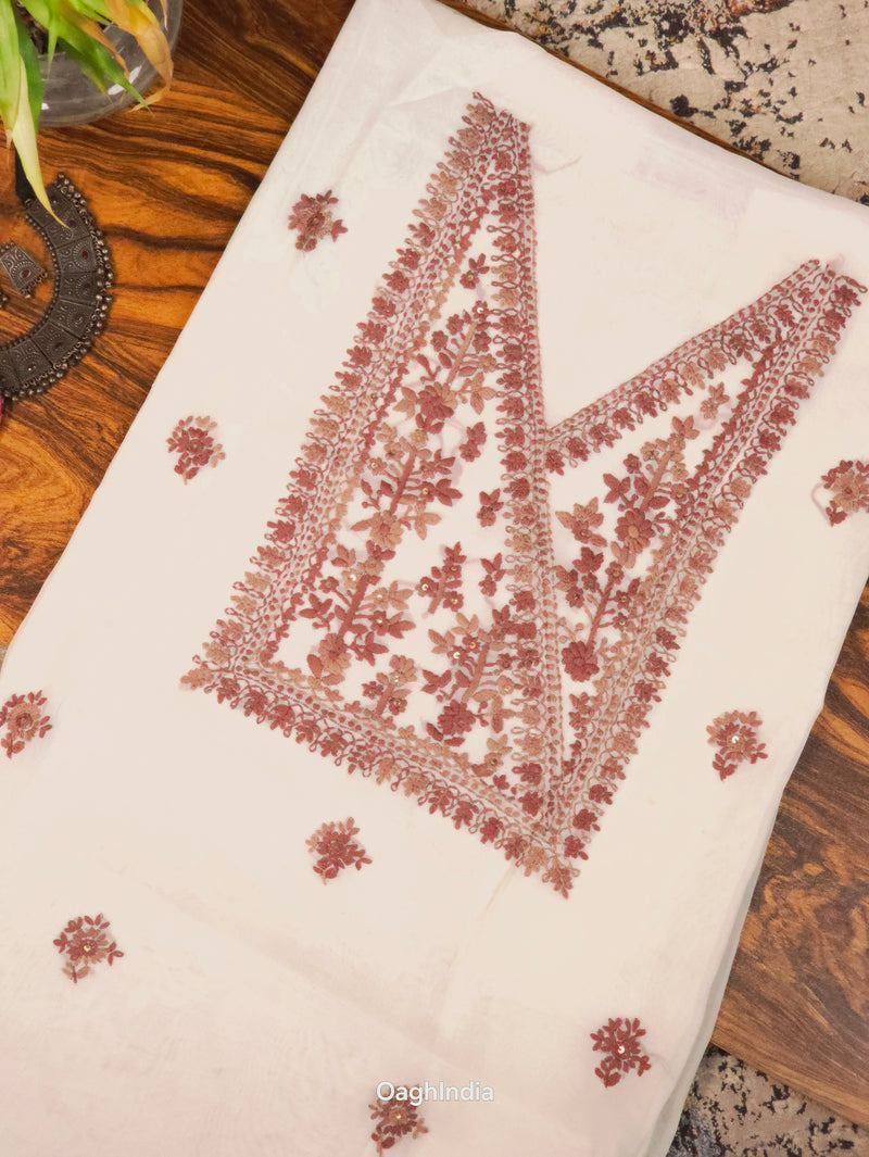 Honeycomb  – Hand Embroidered Chiffon Kurti Fabric (Floral, 2.5 m) | Unstitched Kurti Fabric