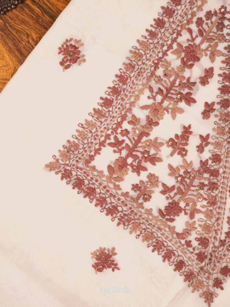 Honeycomb  – Hand Embroidered Chiffon Kurti Fabric (Floral, 2.5 m) | Unstitched Kurti Fabric