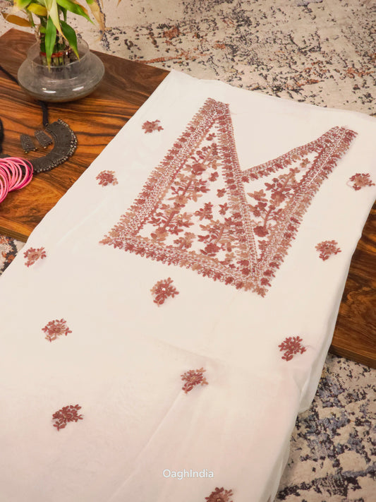 Honeycomb  – Hand Embroidered Chiffon Kurti Fabric (Floral, 2.5 m) | Unstitched Kurti Fabric