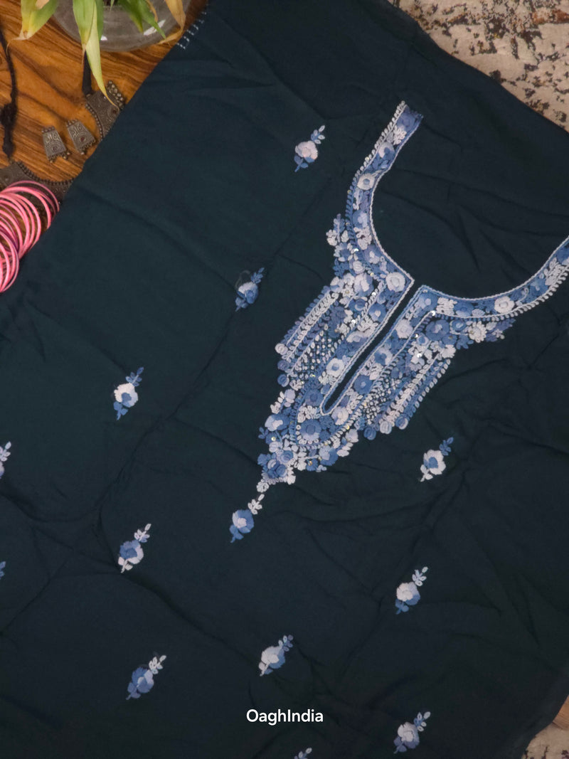 Aparajita  – Hand Embroidered Chiffon Kurti Fabric (Floral, 2.5 m) | Unstitched Kurti Fabric