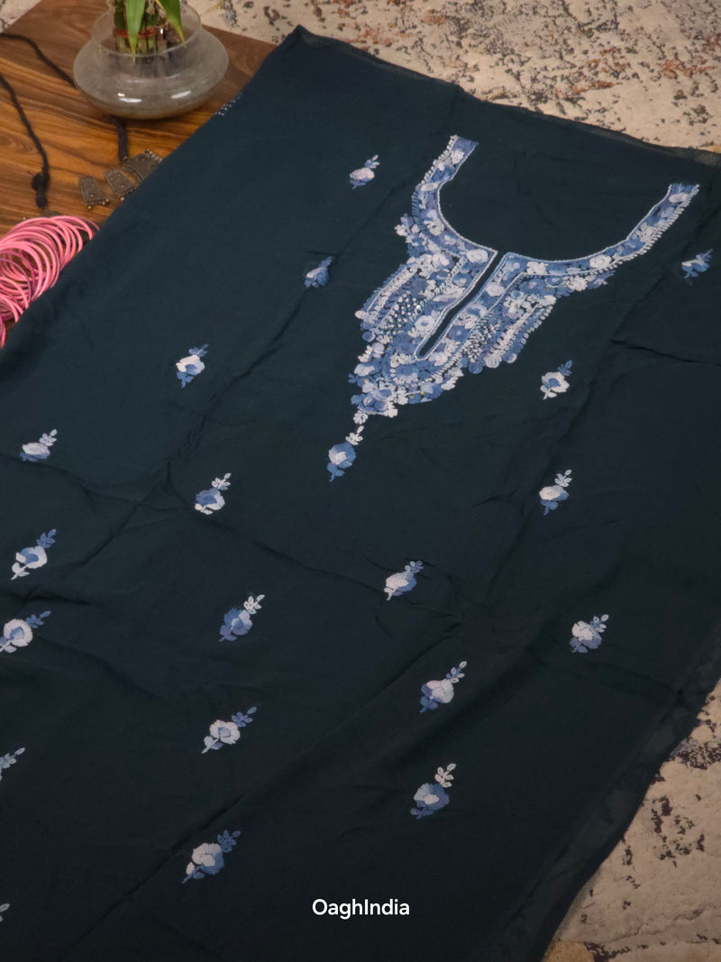 Aparajita  – Hand Embroidered Chiffon Kurti Fabric (Floral, 2.5 m) | Unstitched Kurti Fabric