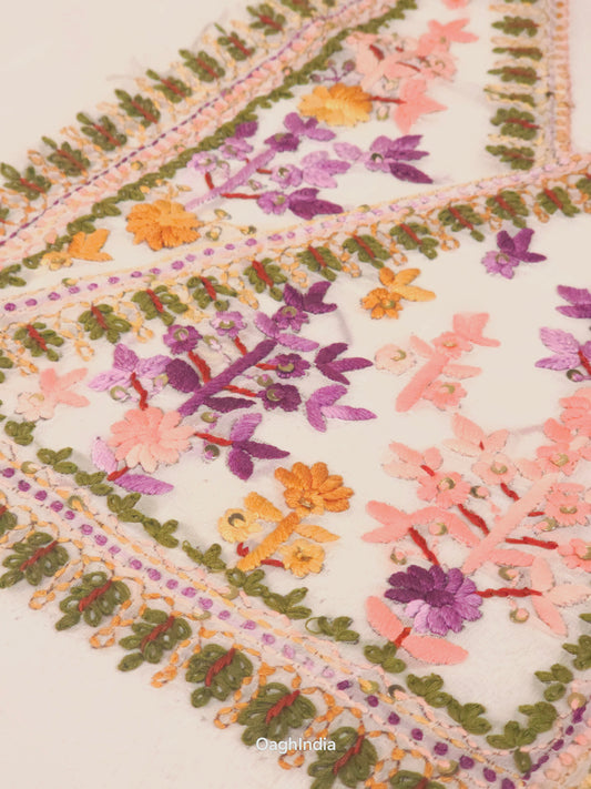 White Blossom – Hand Embroidered Chiffon Kurti Fabric (Floral, 2.5 m) | Unstitched Kurti Fabric