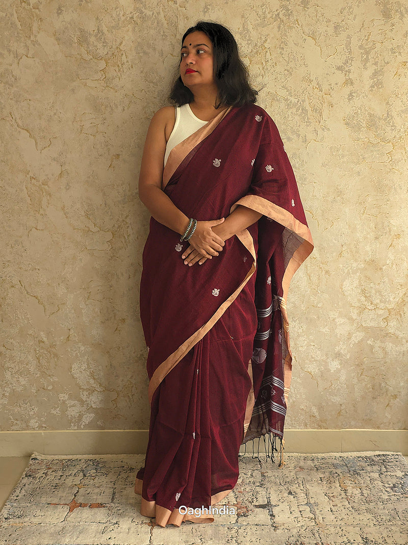 Soundhi – Pure Cotton Chocolate Brown Saree