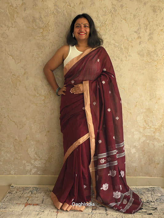 Soundhi – Pure Cotton Chocolate Brown Saree