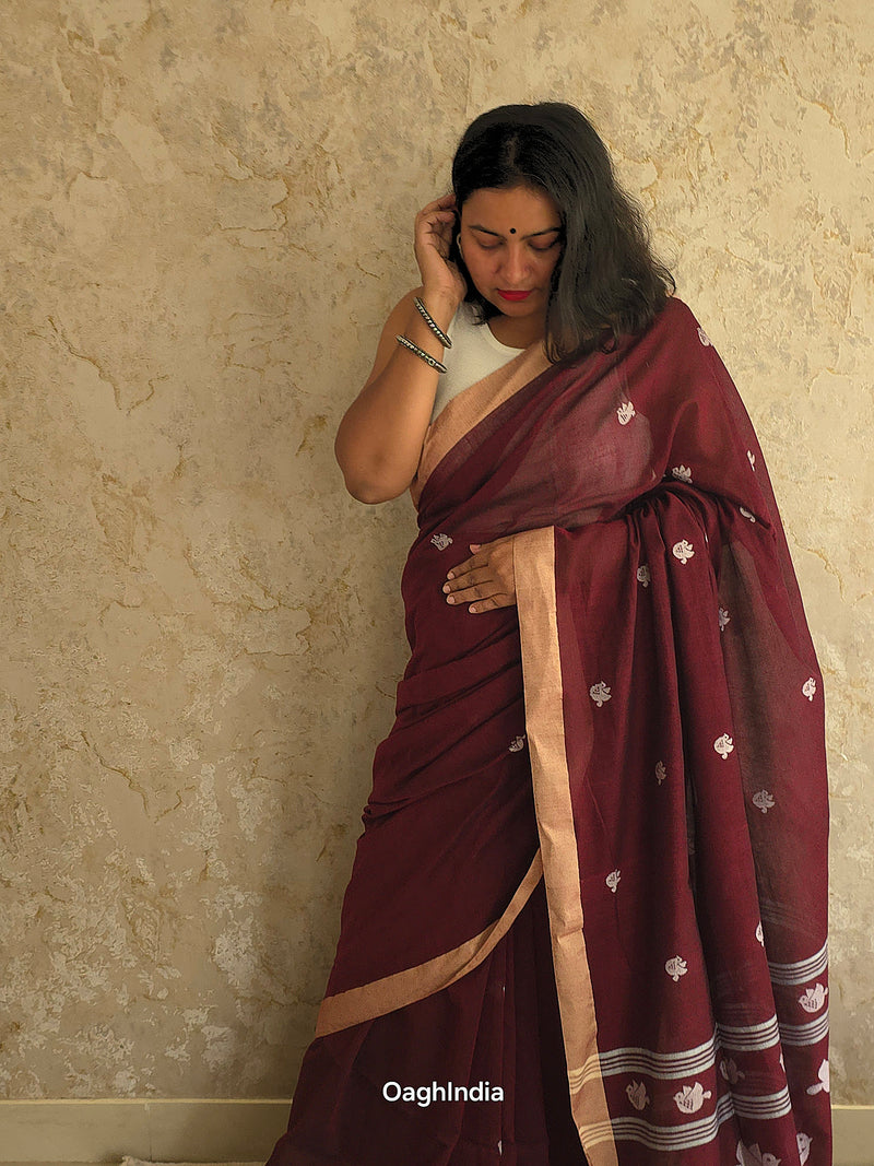 Soundhi – Pure Cotton Chocolate Brown Saree