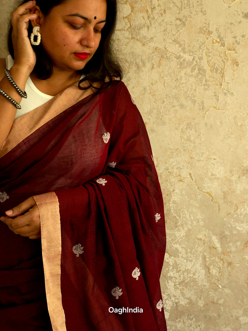 Soundhi – Pure Cotton Chocolate Brown Saree
