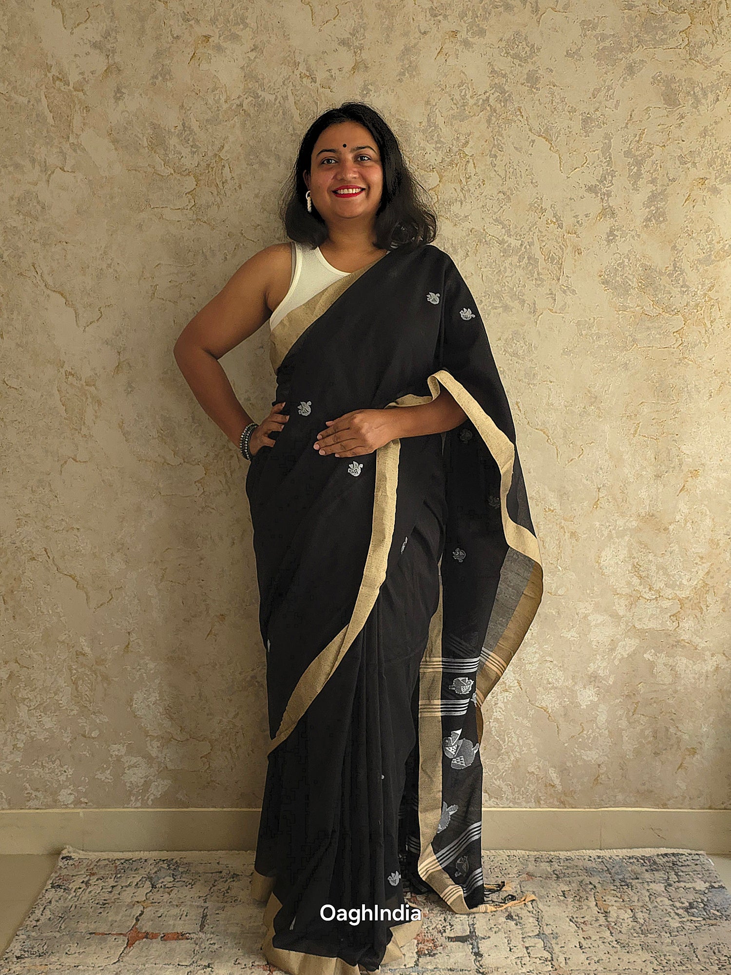 Bulbul – Pure Cotton Pitch Black Saree