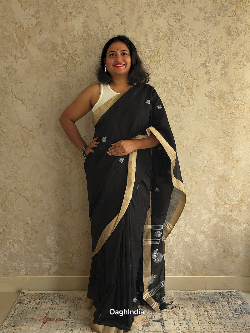 Bulbul – Pure Cotton Pitch Black Saree