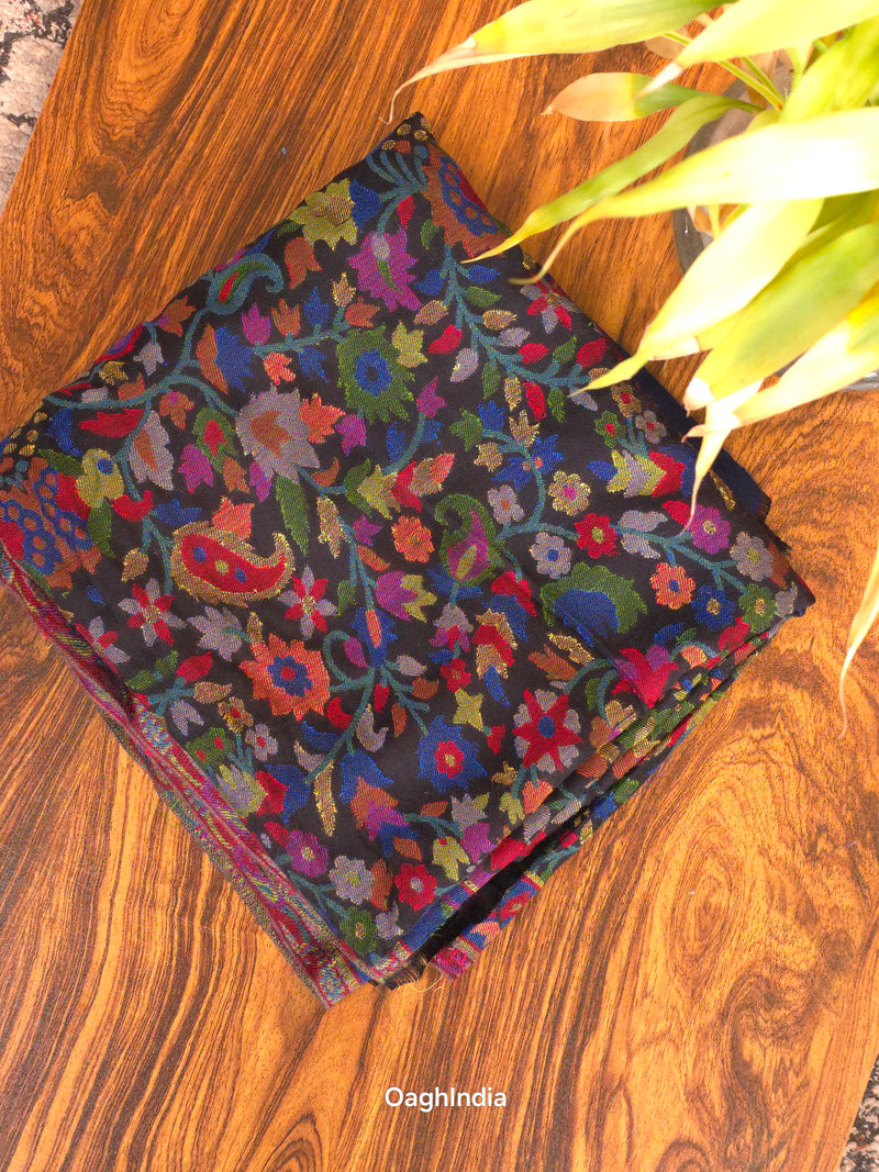 Oagh Women's Jamawar Shawl, Faux Pashmina, Dark Night
