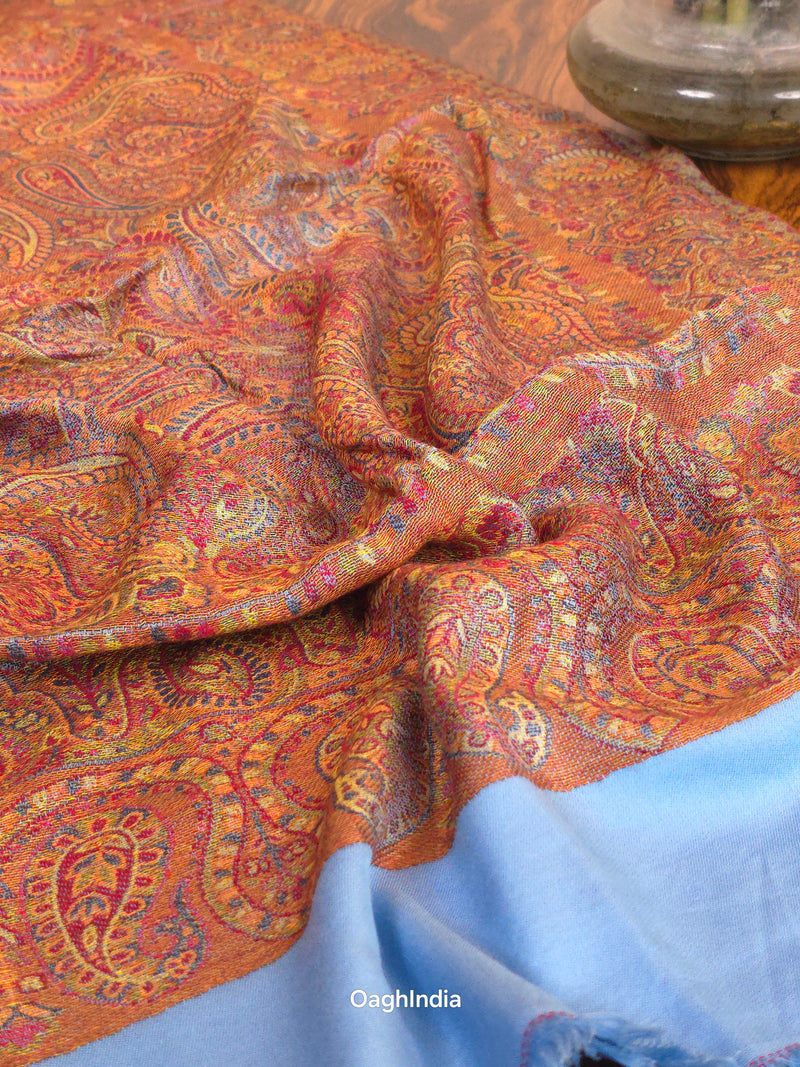 Oagh Women's Jamawar Shawl, Faux Pashmina, Sky Blue