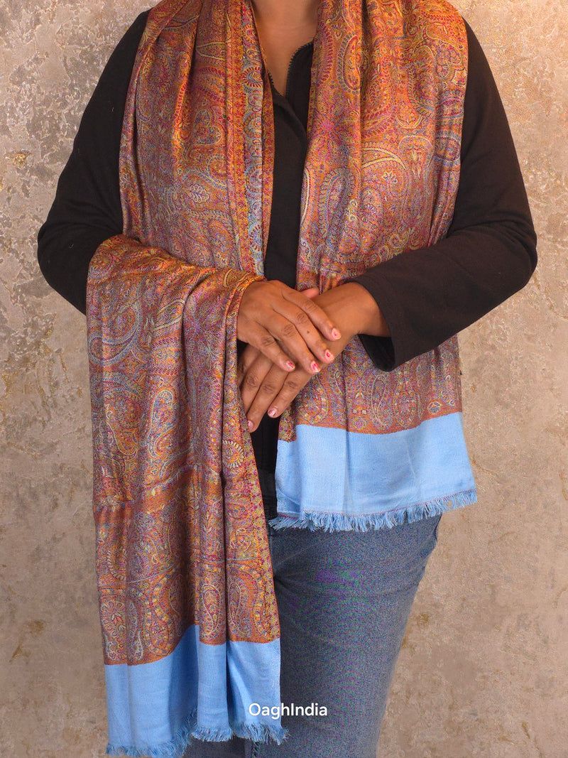 Oagh Women's Jamawar Shawl, Faux Pashmina, Sky Blue