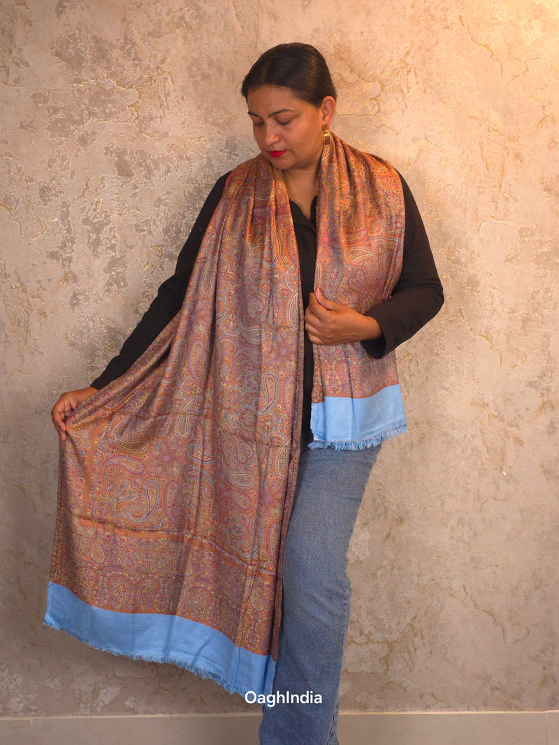 Oagh Women's Jamawar Shawl, Faux Pashmina, Sky Blue