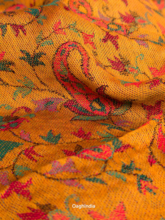 Oagh Women's Jamawar Shawl, Faux Pashmina, Mustard Yellow