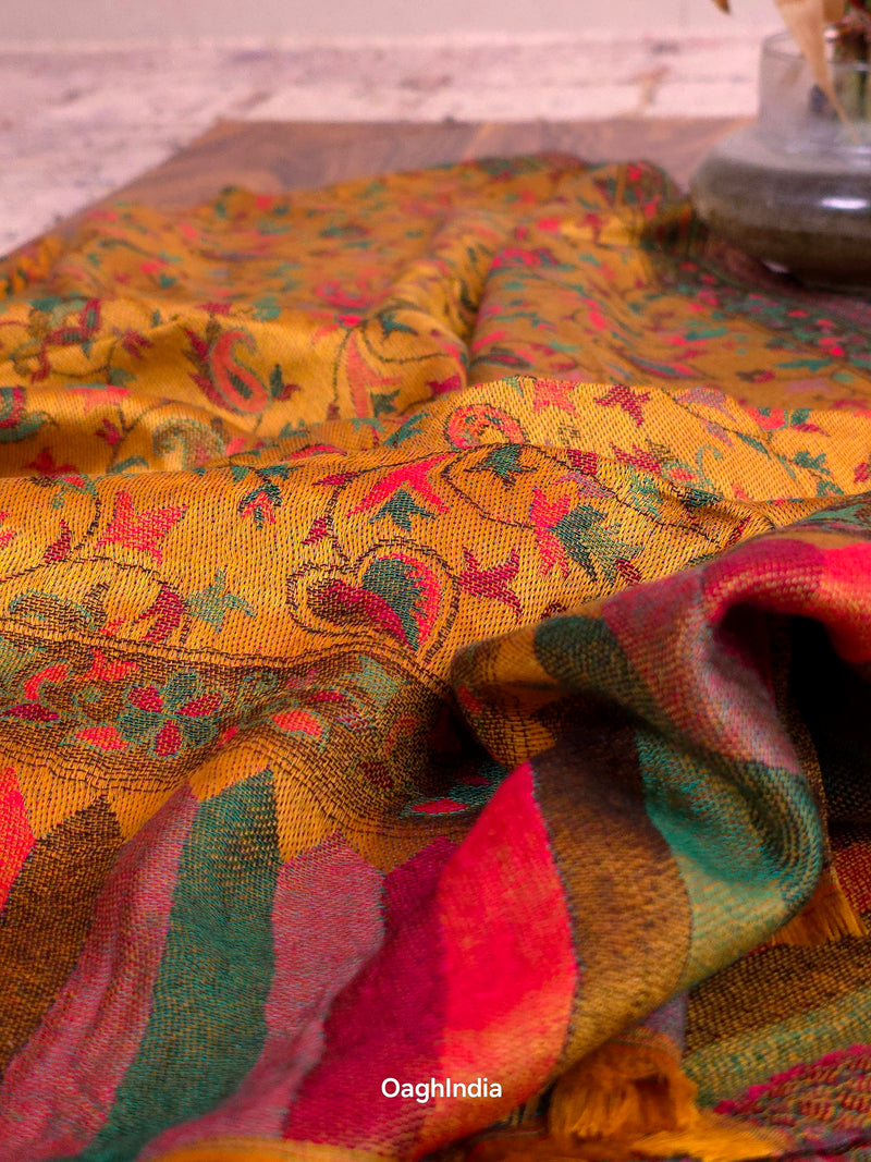 Oagh Women's Jamawar Shawl, Faux Pashmina, Mustard Yellow