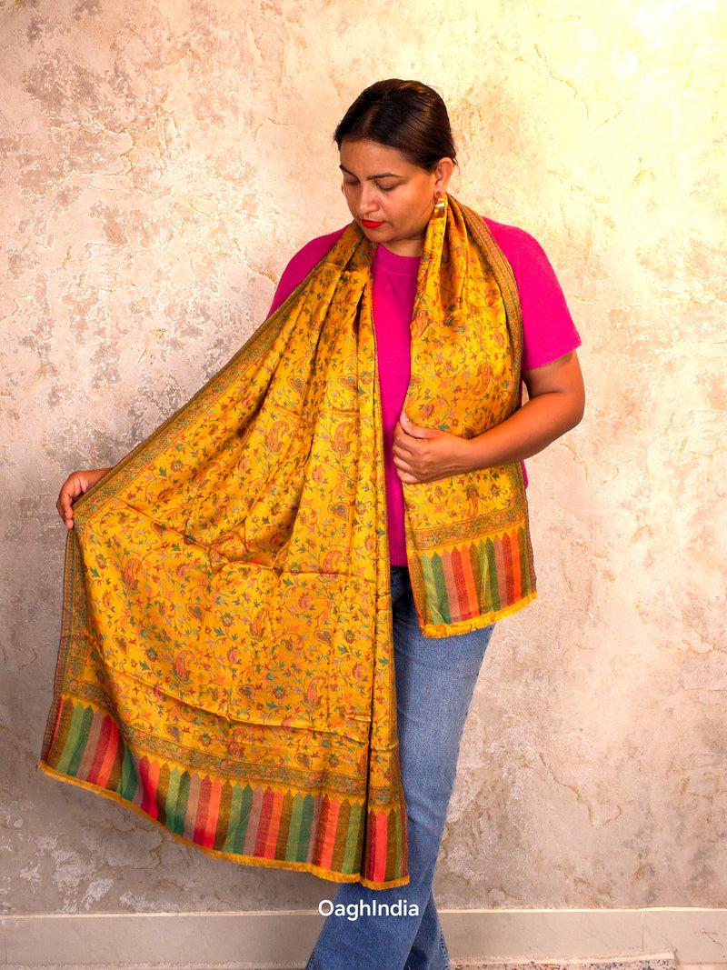 Oagh Women's Jamawar Shawl, Faux Pashmina, Mustard Yellow
