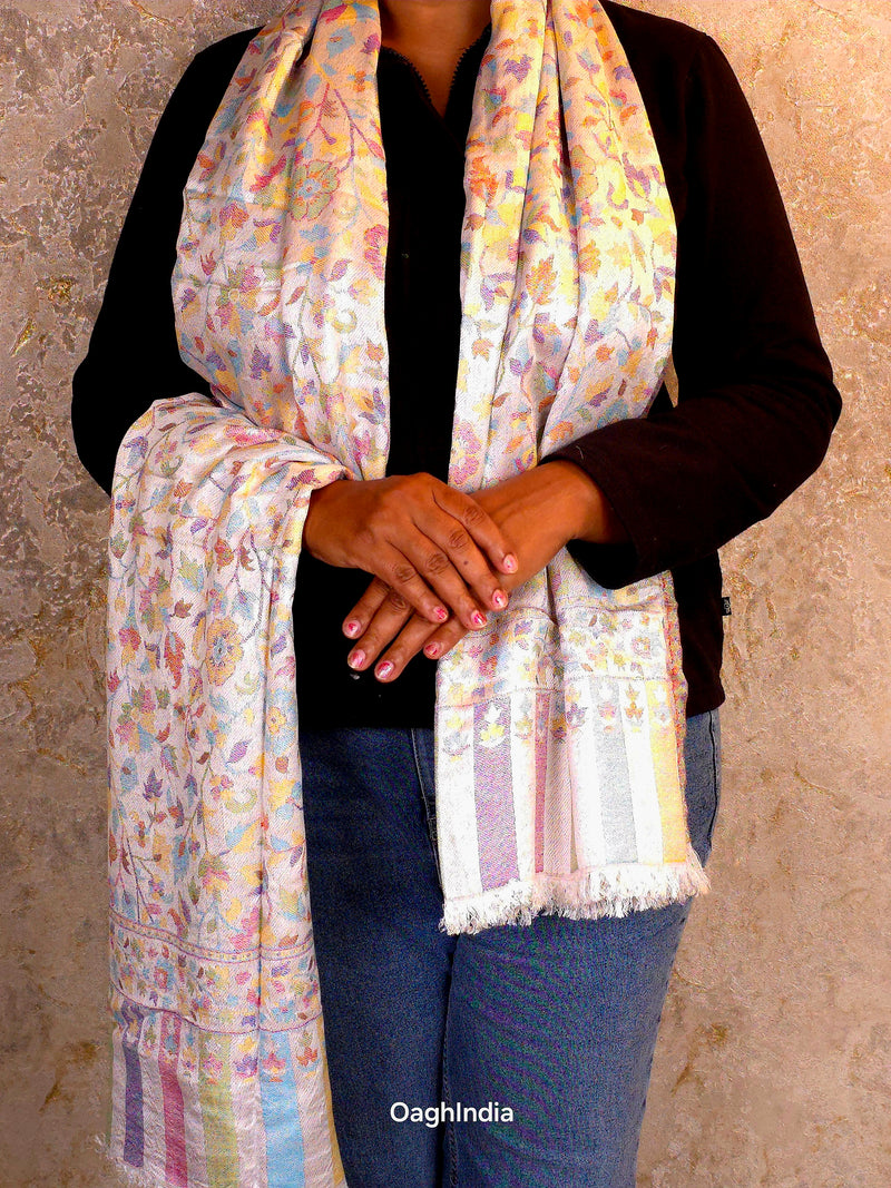 Oagh Women's Jamawar Shawl, Faux Pashmina, Peart White