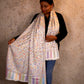 Oagh Women's Jamawar Shawl, Faux Pashmina, Peart White