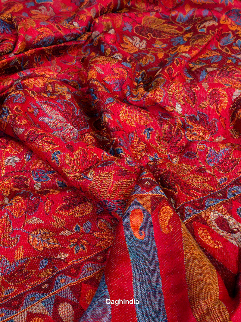 Oagh Women's Jamawar Shawl, Faux Pashmina, Dark Red