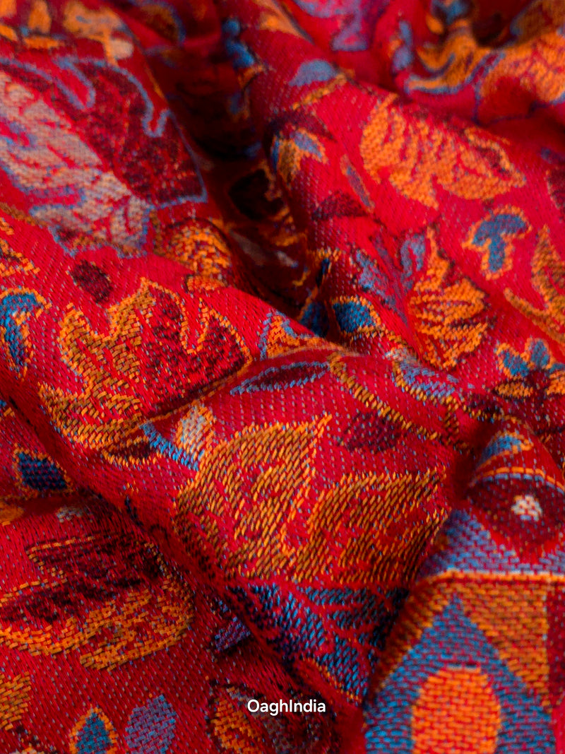 Oagh Women's Jamawar Shawl, Faux Pashmina, Dark Red