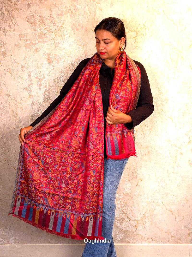 Oagh Women's Jamawar Shawl, Faux Pashmina, Dark Red