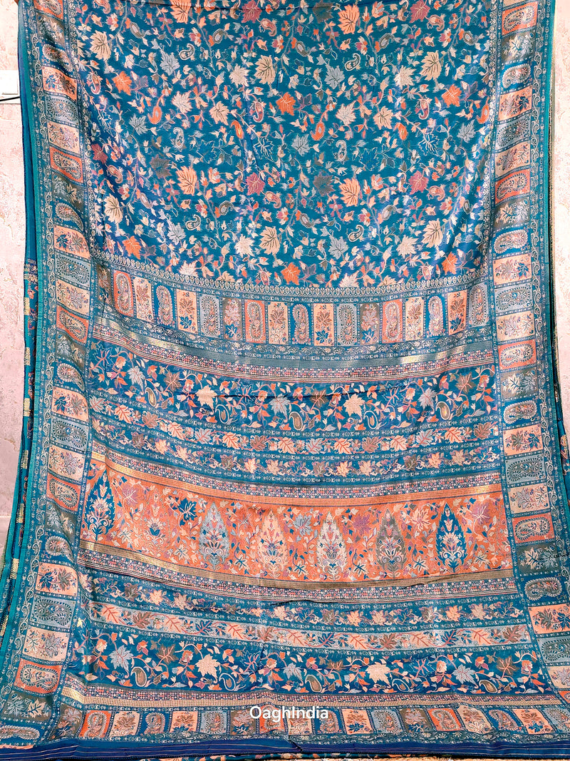 Parijat - Peacock Blue Dual Tone : Kashmiri Heritage Saree