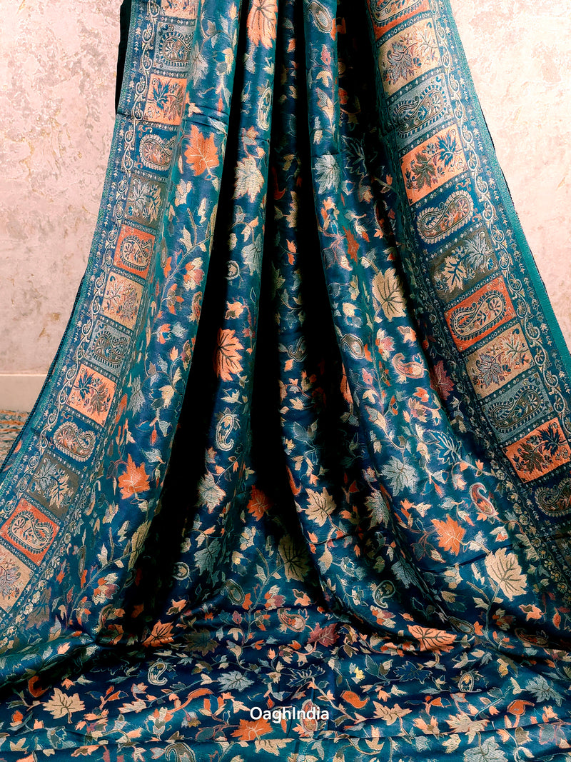 Parijat - Peacock Blue Dual Tone : Kashmiri Heritage Saree