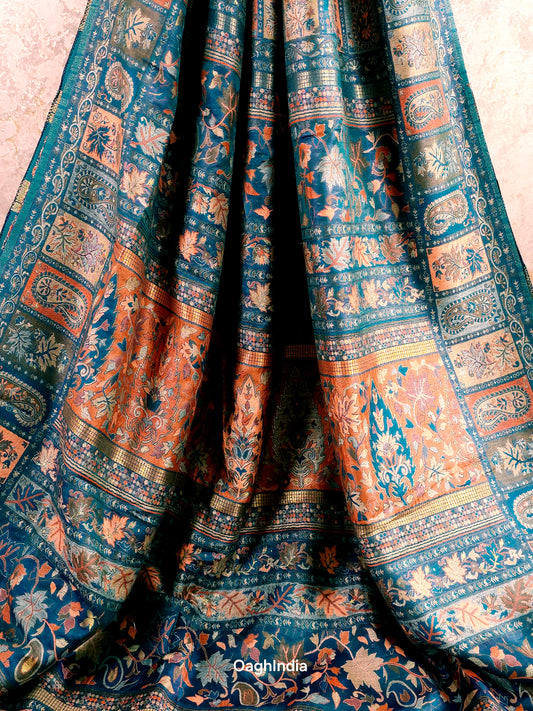 Parijat - Peacock Blue Dual Tone : Kashmiri Heritage Saree