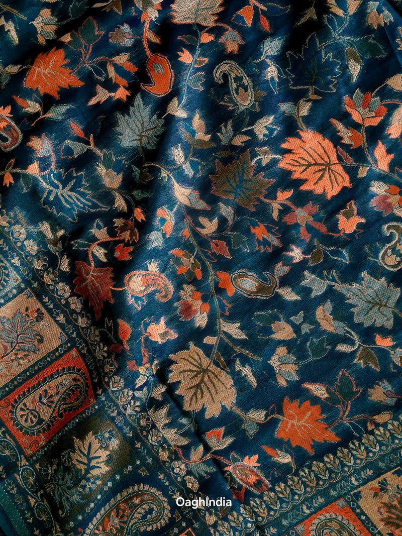 Parijat - Peacock Blue Dual Tone : Kashmiri Heritage Saree