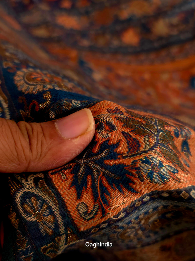 Parijat - Peacock Blue Dual Tone : Kashmiri Heritage Saree