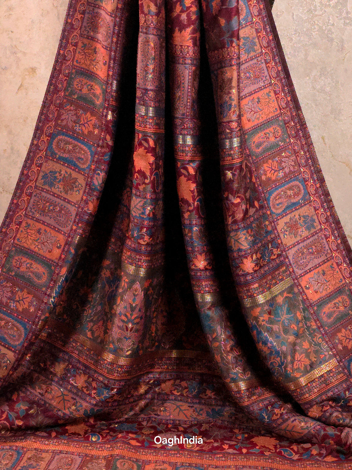 Parijat - Maroon Monochrome : Kashmiri Heritage Saree