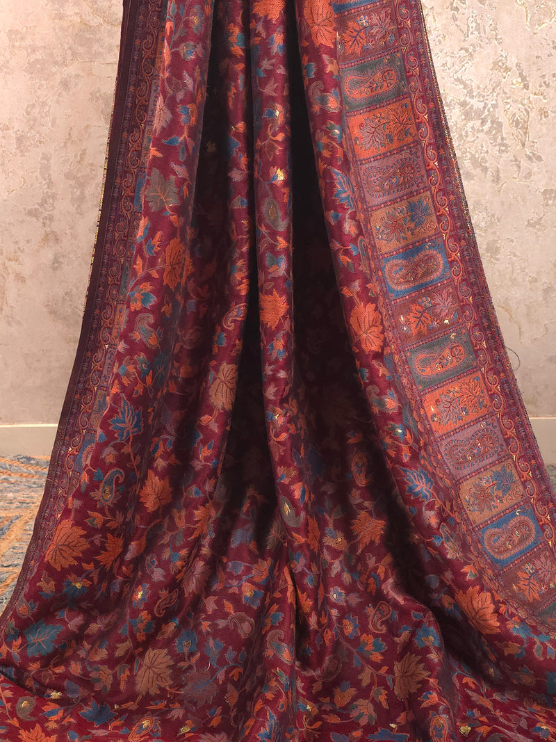 Parijat - Maroon Monochrome : Kashmiri Heritage Saree