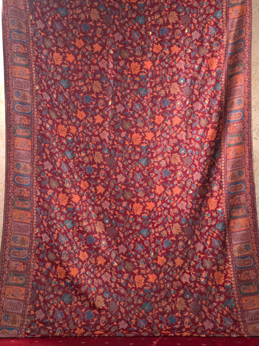 Parijat - Maroon Monochrome : Kashmiri Heritage Saree